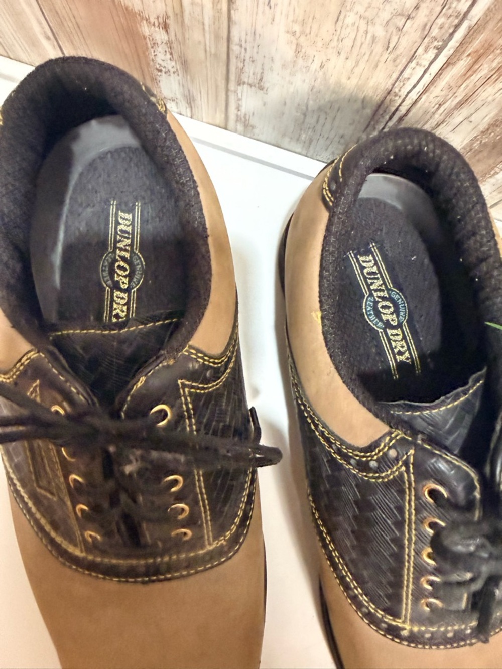 DUNLOP GOLF SHOES Tan/Black Nubuck Saddle Lace Up M5600C Leather sz 10 - Picture 3 of 8